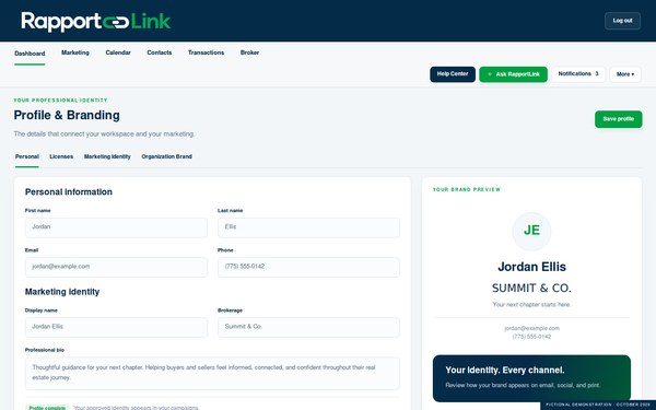 Profile & Branding recreated screen preview